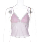 Damen Spitzencrop-Top mit feinen Trägern und zartem Design R&B