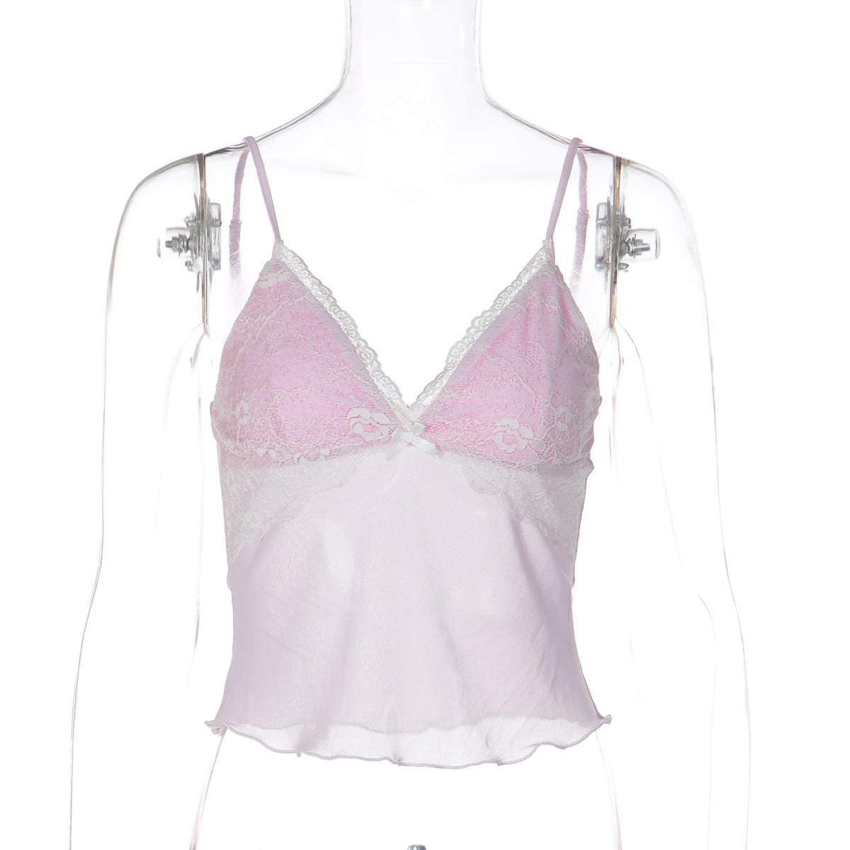 Damen Spitzencrop-Top mit feinen Trägern und zartem Design R&B
