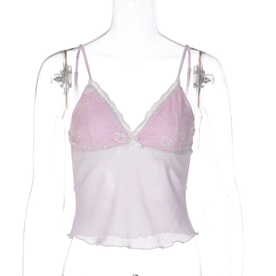 Damen Spitzencrop-Top mit feinen Trägern und zartem Design R&B