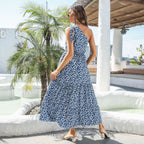 Damen Maxikleid mit asymmetrischem Träger und voluminösem Rock R&B
