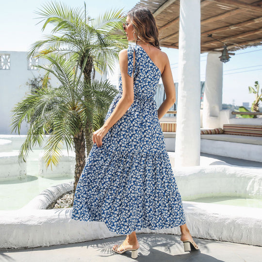 Damen Maxikleid mit asymmetrischem Träger und voluminösem Rock R&B