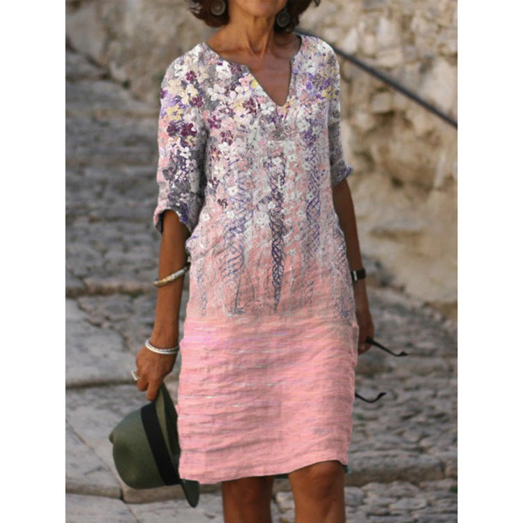 Damen nan knielanges Midikleid im Materialmix mit floraler Spitzenoberfläche, V-Ausschnitt und Knitterstruktur R&B