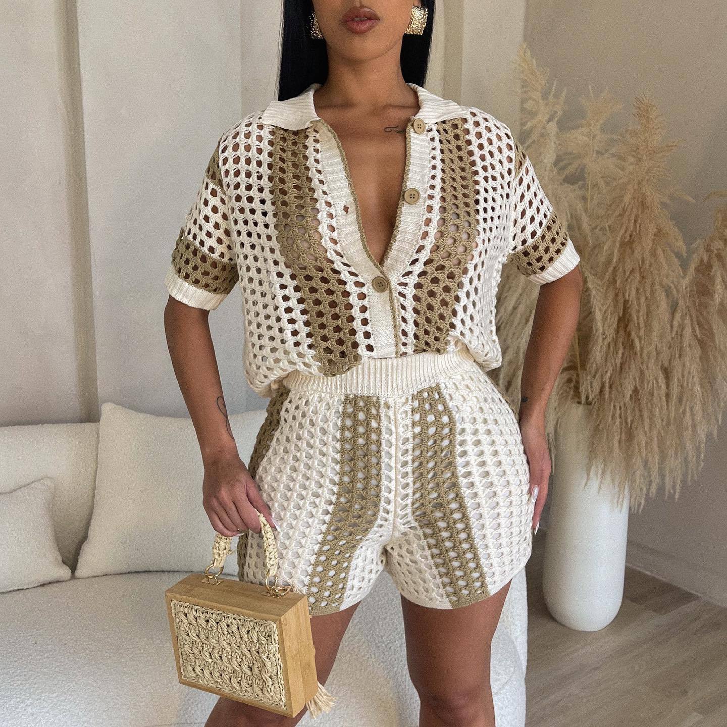 Damen Set aus gehäkeltem Top und Shorts R&B