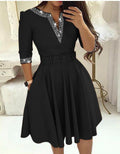 Damen Elegantes Wickelkleid mit Gittermuster und Taillengürtel R&B