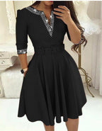 Damen Elegantes Wickelkleid mit Gittermuster und Taillengürtel R&B