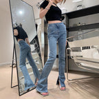 Damen Glitzernde Bootcut-Jeans mit Schlitz und Stretchanteil R&B