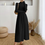Damen Maxi-Kleid mit langem Arm und elastischem Saum
