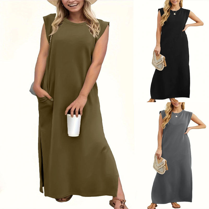 Damen Maxikleid mit schlichten Linien und modernen Schulterdetails R&B