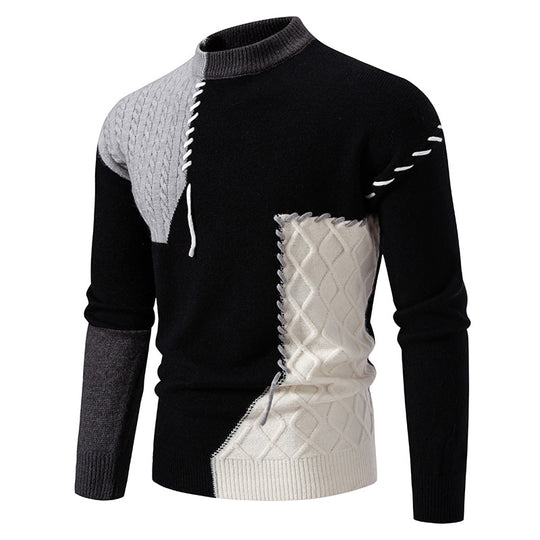Herren modischer Strickpullover mit kreativen Zopf- und Farbblockdesign R&B