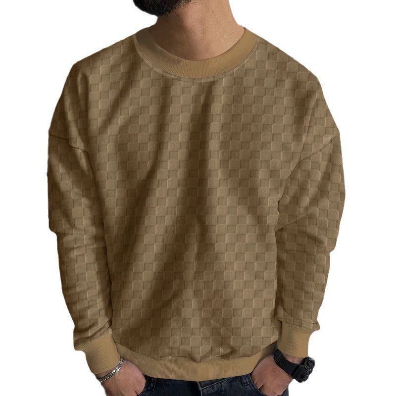 Herren nan geprägter Schachbrett-Sweatpullover mit Oversize-Passform, Rundhalsausschnitt und Rippbündchen R&B