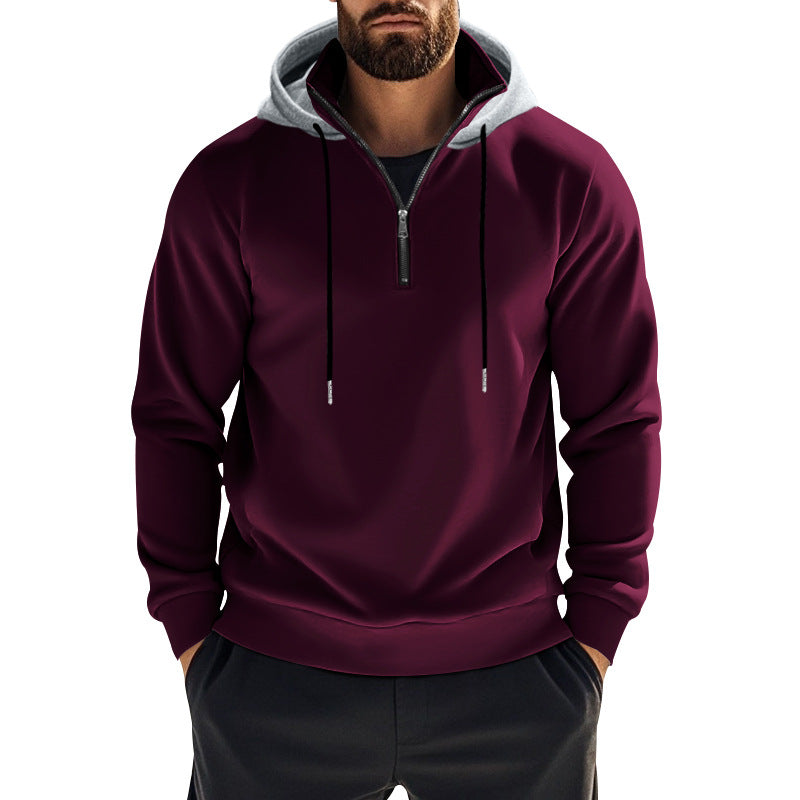 Herren nan sportives Kapuzen-Sweatshirt mit kurzem Frontreißverschluss, kontrastgefütterter Kapuze und elastischen Rippbündchen R&B