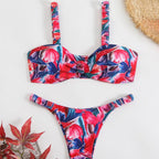 Damen Triangel-Bikini mit tropischem Druck und zarten Rüschen R&B