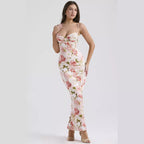 Damen Maxikleid mit floralem Spitzen-Design und schmalen Trägern R&B