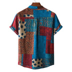 Herren Kurzarmhemd mit einzigartigem Patchwork-Muster und praktischem Knopfverschluss