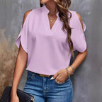Damen Bluse mit Cut-Out-Ärmeln und eleganter Stehkragen R&B