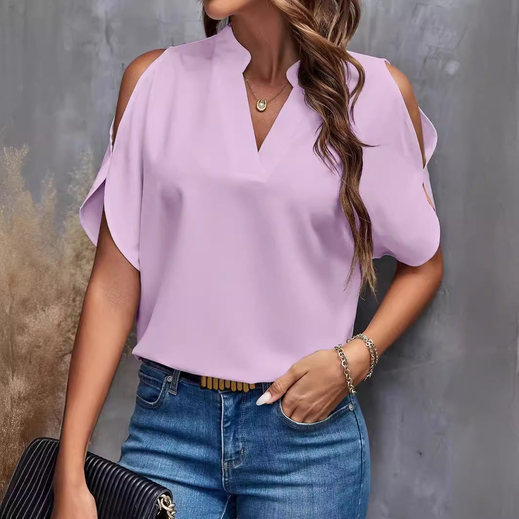Damen Bluse mit Cut-Out-Ärmeln und eleganter Stehkragen R&B