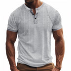 Herren Kurzarm-Henley-Shirt mit moderner Knopfleiste und subtiler Struktur R&B