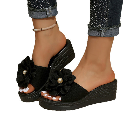 Damen Wedge-Pantoletten mit blütenförmigem Design und bequemer Sohle R&B
