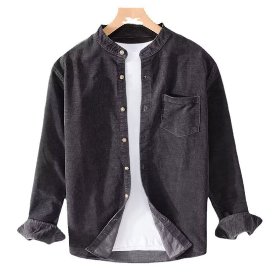 Herren Cordhemden mit Mandarin-Kragen und minimalistischem Design R&B