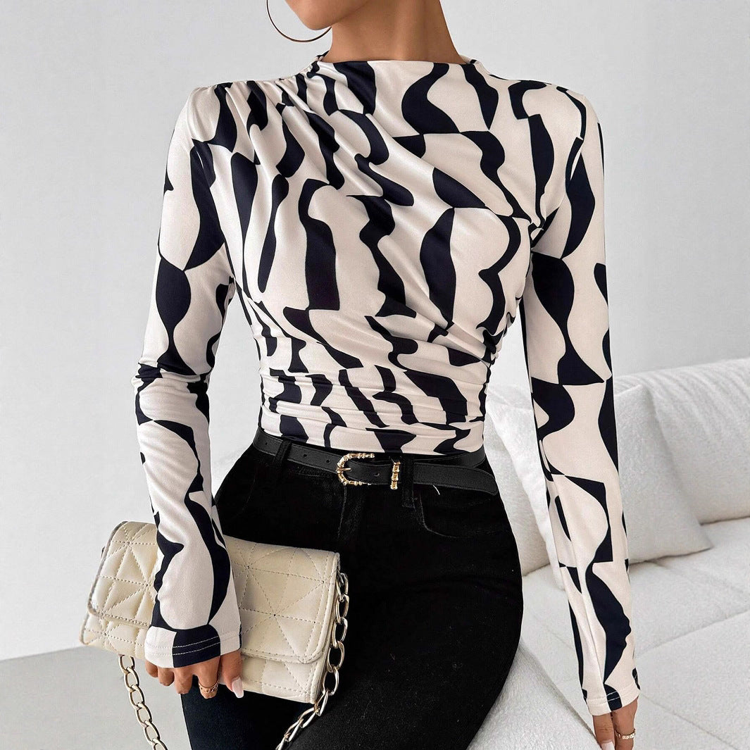 Damen nan tailliertes Langarmshirt mit seitlicher Raffung und Wasserfallausschnitt R&B