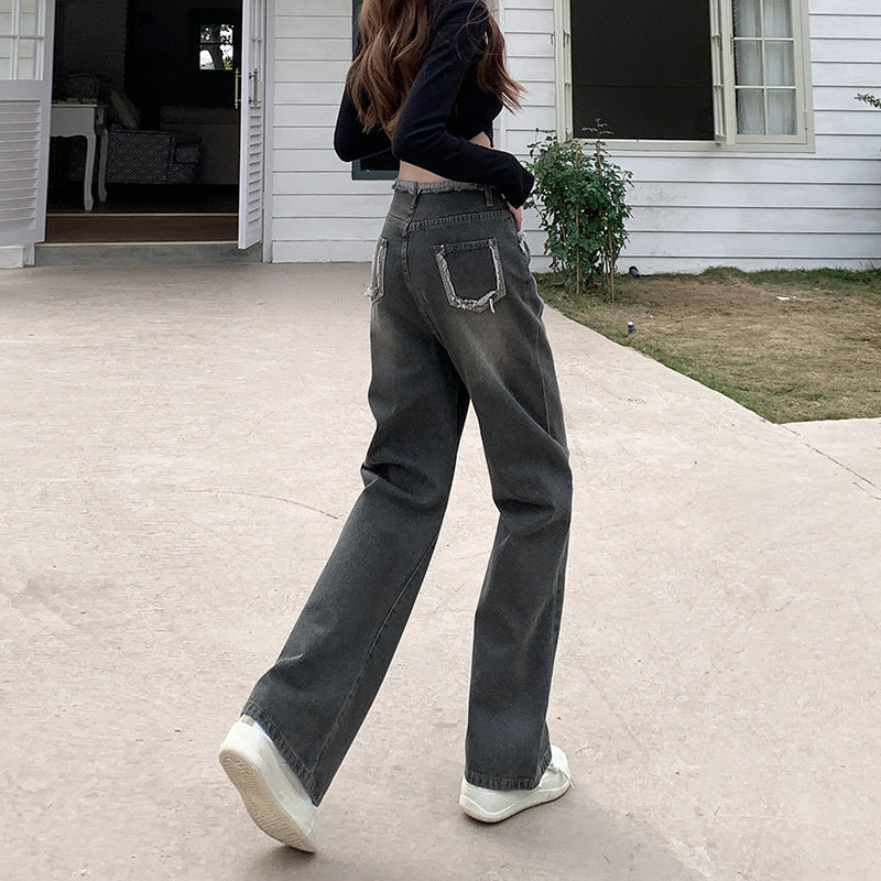 Damen Weit geschnittene Jeans mit dekorativen Rissdetails und innovativer Waschung R&B