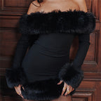 Damen Elegantes Oberteil mit Fellkragen und langen Ärmeln R&B