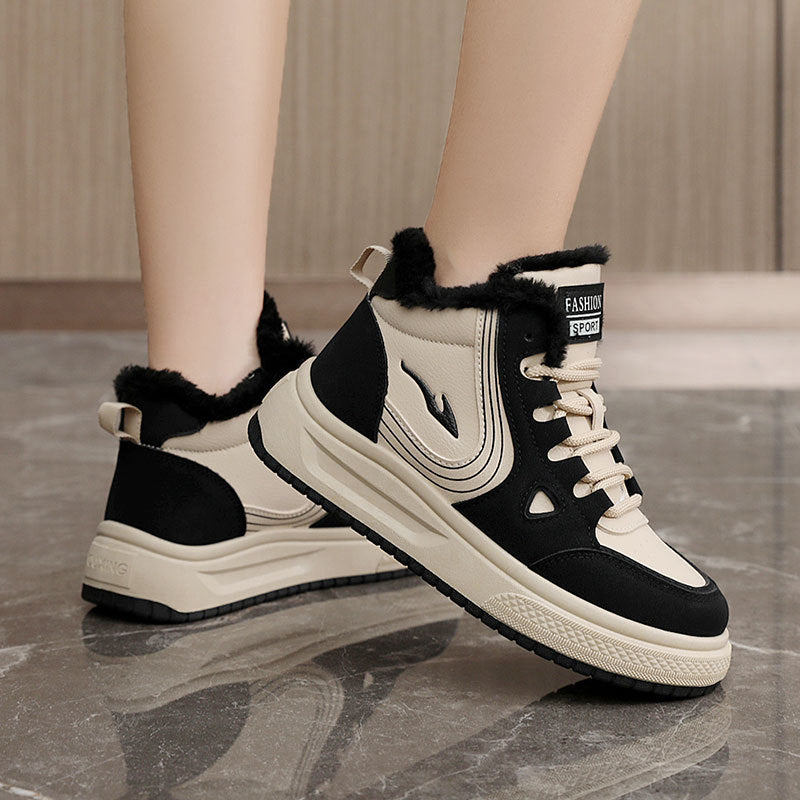 Damen modische High-Top Sneakers mit kuscheligem Fleecefutter und rutschfester Sohle R&B