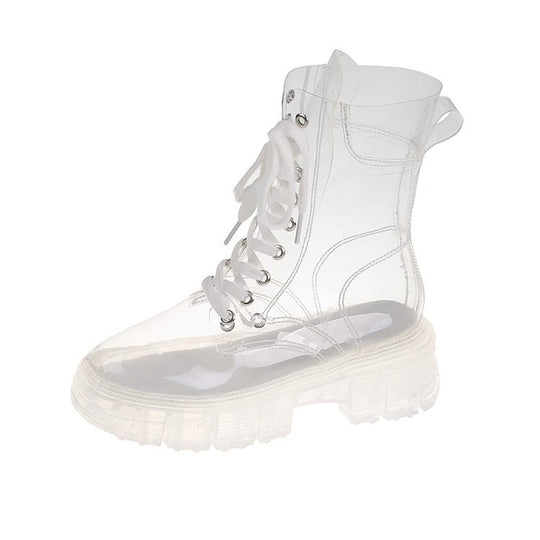 Damen trendige Stiefeletten im transparenten Design mit knalligem Detail R&B