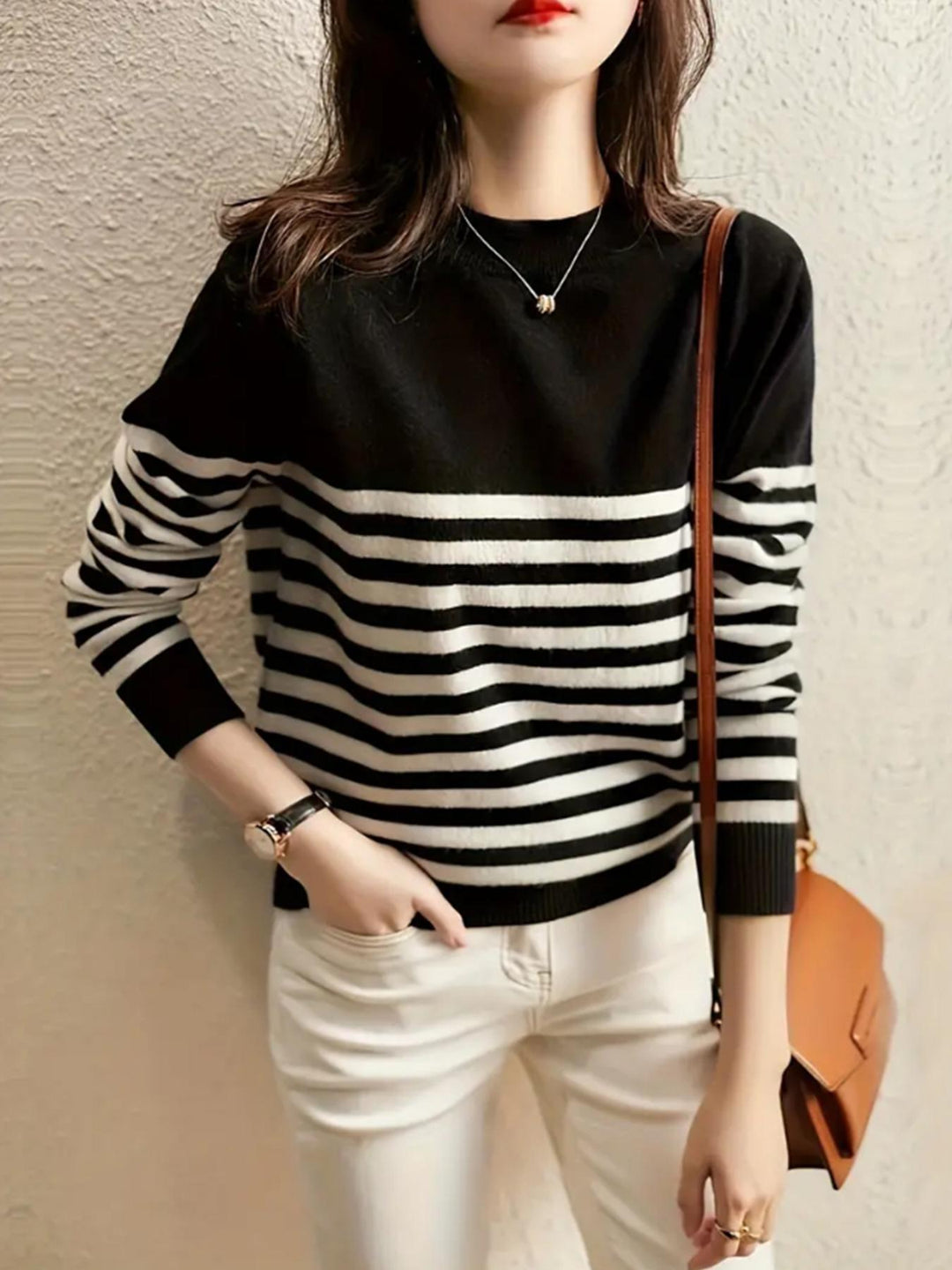 Damen gestreifter Pullover R&B