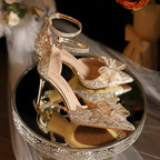 Damen elegante High-Heels mit funkelndem Strass und Schleifenakzent R&B