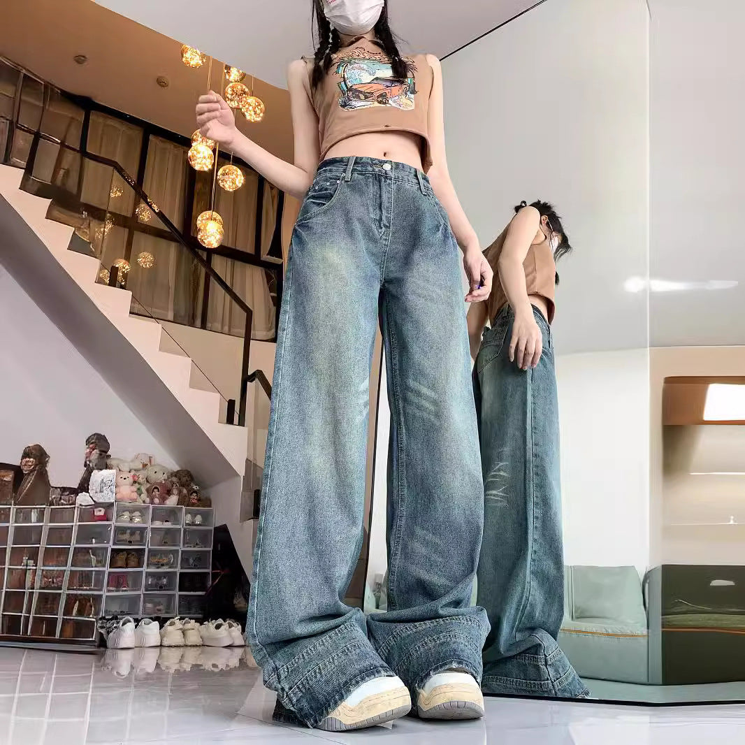 Damen Weite High-Waist Jeans im lässigen Urban-Style und modischen Details R&B