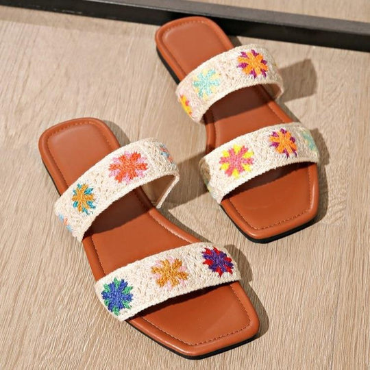 Damen Bunte Flauscher Slides mit floralem Design R&B