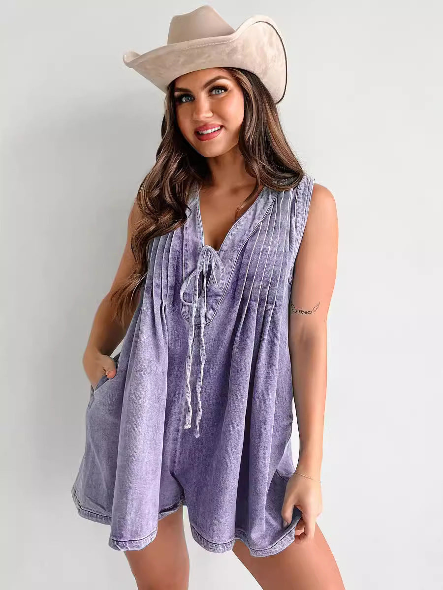 Damen lässiger Jumpsuit mit eleganten Falten und praktischen Taschen R&B
