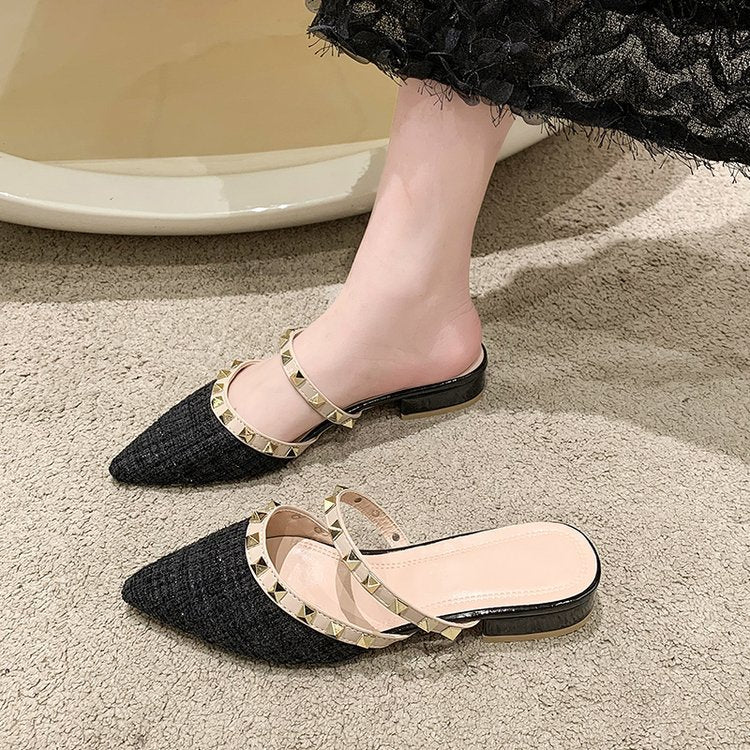 Damen elegante Mules mit strukturierter Oberfläche und Metallakzenten R&B