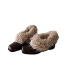 Damen modische Stiefeletten mit kuscheligem Fellkragen und robustem Blockabsatz R&B
