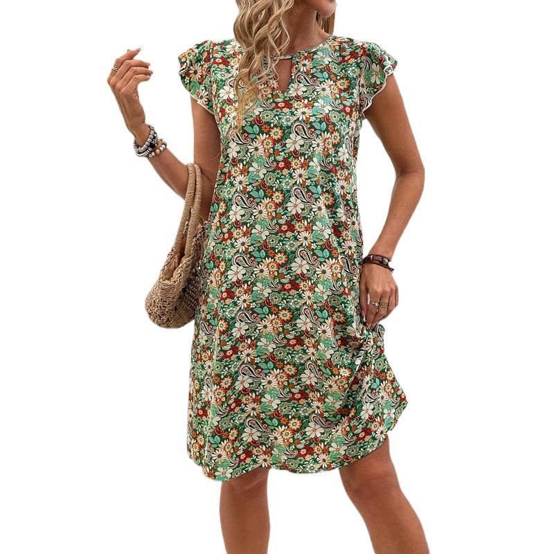 Damen Freizeitkleid mit floralem Muster und Rüschendetails R&B