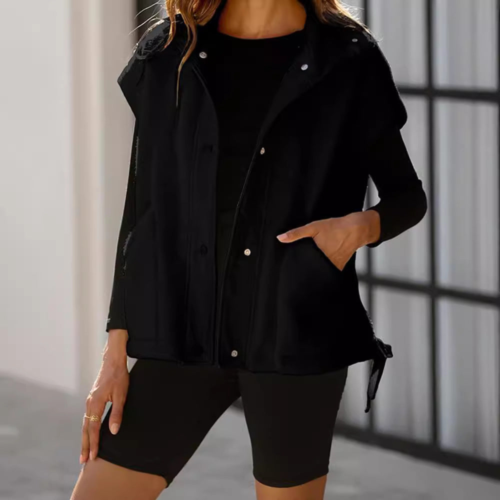 Damen Oversized Fleecewestenjacke mit seitlichen Eingrifftaschen und Druckknopfverschluss R&B
