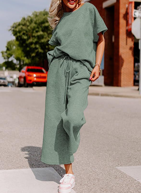 Damen lässiges Jumpsuit-Set aus weichem Material mit elastischem Bund und weit geschnittenen Beinen R&B