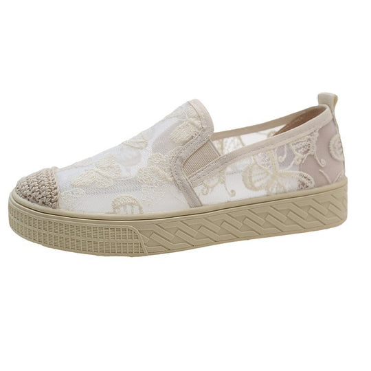 Damen Slip-On Sneakers mit floralem Mesh-Obermaterial und elastischem Einstieg R&B