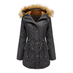 Damen warme Outdoor-Parka mit abnehmbarer Kapuze und luxuriösem Kunstfell
