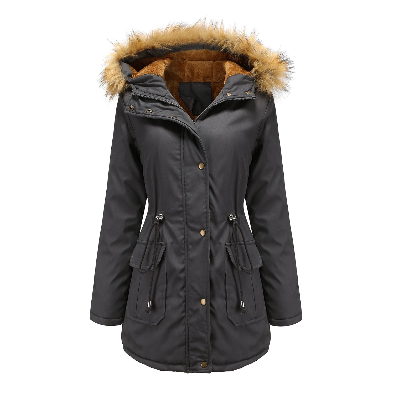 Damen warme Outdoor-Parka mit abnehmbarer Kapuze und luxuriösem Kunstfell