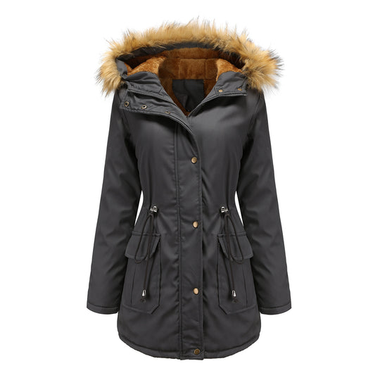 Damen warme Outdoor-Parka mit abnehmbarer Kapuze und luxuriösem Kunstfell R&B