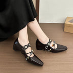 Damen Stilvolle Ballerinas mit dekorativem Riemen und eleganter Schnalle R&B