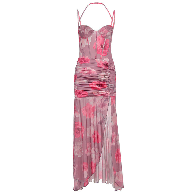 Damen Raffiniertes Maxikleid mit floralem Design und schulterfreiem Schnitt R&B