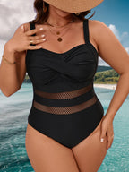 Damen Einteiler Badeanzug mit elegantem Netzdesign R&B