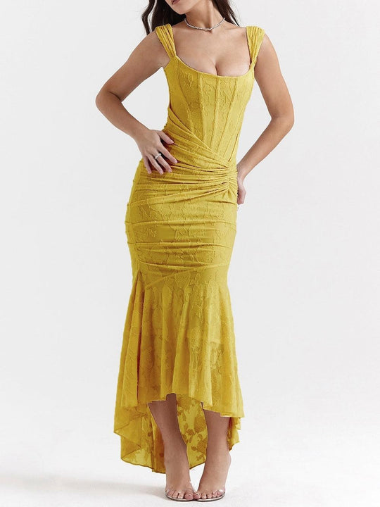 Damen nan eng anliegendes Korsett-Abendkleid mit integrierten Stäbchen, geraffter Wickelpassform und floraler Jacquardstruktur R&B