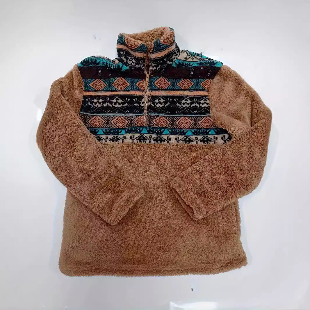 Damen Fleece-Pullover mit floralem Muster und praktischem halbhohem Reißverschluss R&B