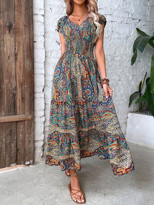 Damen Elegantes Maxikleid mit Floral- und Smock-Detail R&B