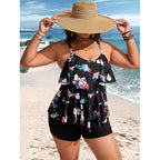 Damen Tankini mit voluminösem Rüschendesign und Shorts R&B