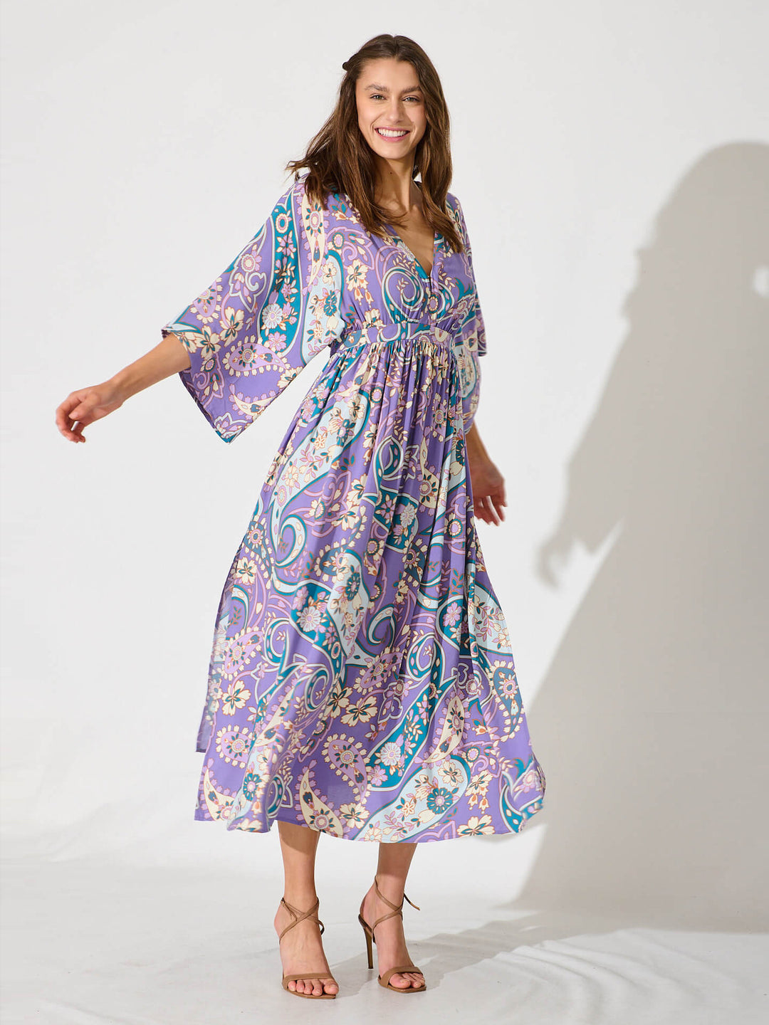 Damen Fließendes Strandkleid mit V-Ausschnitt und seitlichem Schlitz R&B